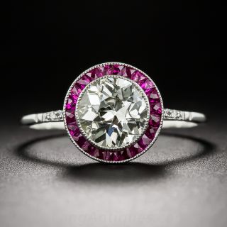 1.34 Carat European-Cut Diamond and Calibre Ruby Engagement Ring
