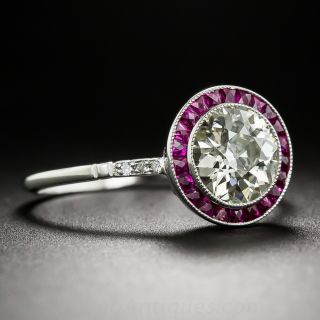 1.34 Carat European-Cut Diamond and Calibre Ruby Engagement Ring