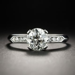 1.34 Carat European-Cut Diamond Platinum Art Deco Engagement Ring - GIA L VS2  - 1