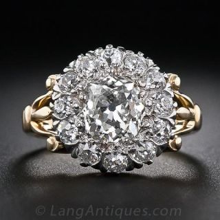 1.35 Carat Center Diamond Antique Cluster Ring