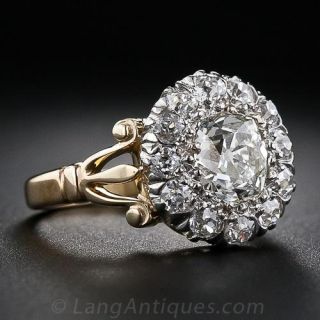 1.35 Carat Center Diamond Antique Cluster Ring