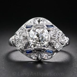 1.35 Carat Center Diamond Art Deco Dome Ring - 1