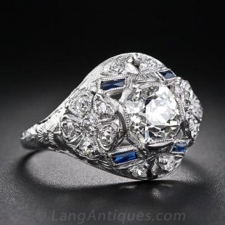 1.35 Carat Center Diamond Art Deco Dome Ring