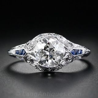 1.35 Carat Early Art Deco Diamond and Sapphire Ring