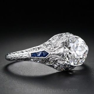 1.35 Carat Early Art Deco Diamond and Sapphire Ring