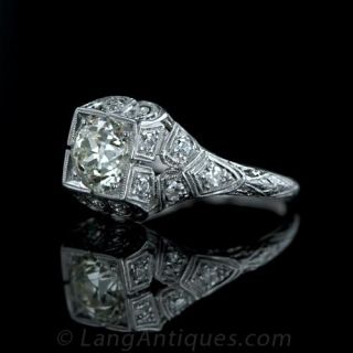 1.35 Carat European Cut Art Deco Diamond Ring