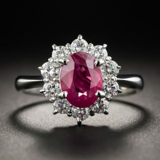 1.36 Carat Burma Ruby and  Diamond Platinum Halo Ring