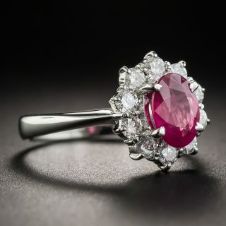 1.36 Carat Burma Ruby and  Diamond Platinum Halo Ring