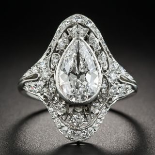 1.36 Ct. D - Internally Flawless Pear Diamond Edwardian/Art Deco Ring-GIA