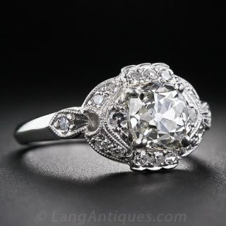 1.37 Carat Cushion-Cut Diamond Art Deco Engagement Ring