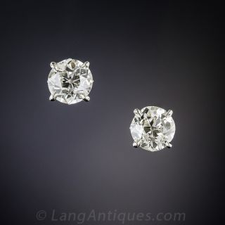 1.38 Carat European-Cut Diamond and Platinum Stud Earrings - GIA
