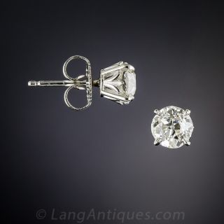 1.38 Carat European-Cut Diamond and Platinum Stud Earrings - GIA