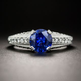 1.38 Carat Round Sapphire, Platinum and Diamond Vintage Style Engagement Ring - 1