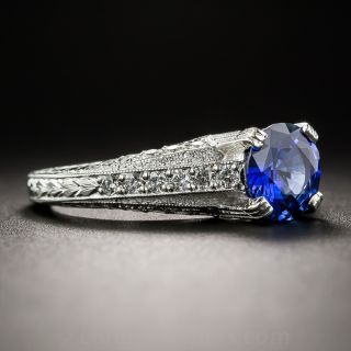 1.38 Carat Round Sapphire, Platinum and Diamond Vintage Style Engagement Ring