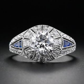 1.39 Carat Diamond and Sapphire Engagement Ring