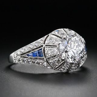 1.39 Carat Diamond and Sapphire Engagement Ring