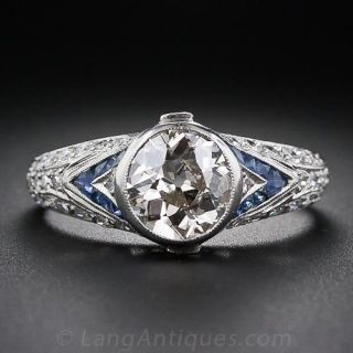 1.40 Carat Art Deco Engagement  Ring with Sapphire Calibre