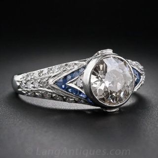1.40 Carat Art Deco Engagement  Ring with Sapphire Calibre