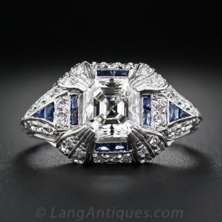 1.40 Carat Asscher-Cut Diamond Art Deco Engagement Ring