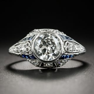 1.40 Carat Diamond and Sapphire Art Deco Engagement Ring
