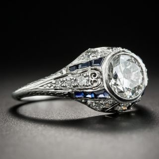 1.40 Carat Diamond and Sapphire Art Deco Engagement Ring