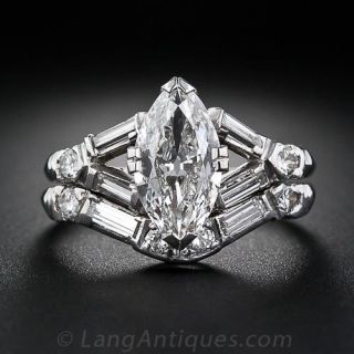 1.40 Carat Marquise Diamond Art Deco Wedding Set