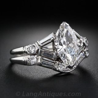 1.40 Carat Marquise Diamond Art Deco Wedding Set