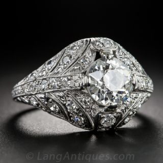 1.40 Carat Platinum Diamond Art Deco Ring - GIA J-VVS2