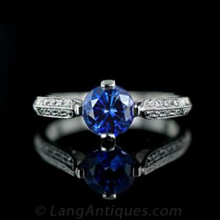 1.40 Carat Round Sapphire Platinum Diamond Ring Main View