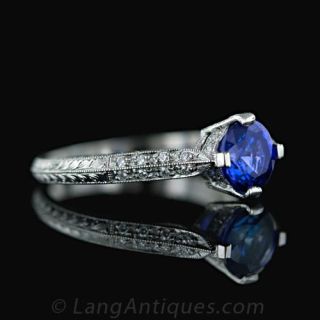 1.40 Carat Round Sapphire Platinum Diamond Ring