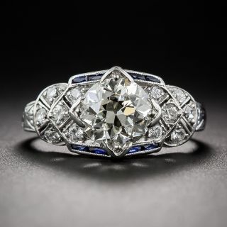 1.40 Diamond, Sapphire and Platinum Art Deco Engagement Ring