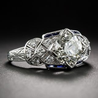 1.40 Diamond, Sapphire and Platinum Art Deco Engagement Ring