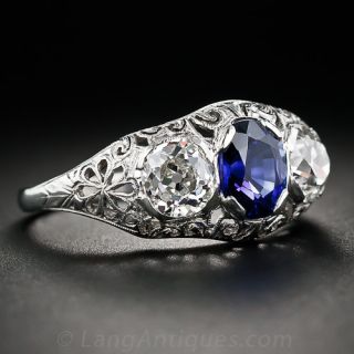 1.41 Carat Edwardian Sapphire, Platinum and Diamond Ring