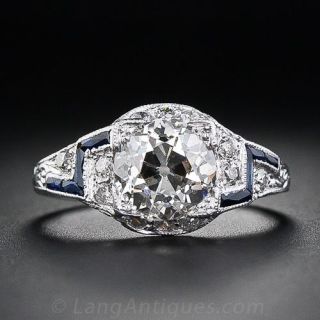 1.42 Carat Diamond and Sapphire Art Deco Engagement Ring