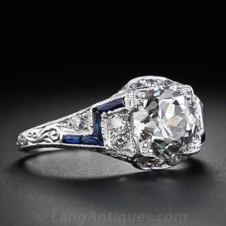 1.42 Carat Diamond and Sapphire Art Deco Engagement Ring