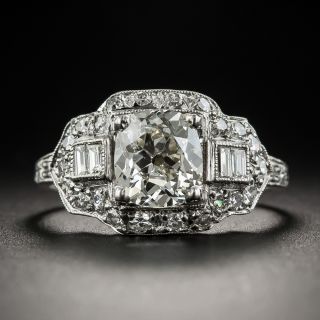 1.42 Carats Old Mine Cushion-Cut Diamond Platinum Art Deco Engagement Ring