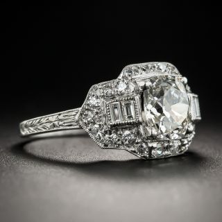 1.42 Carats Old Mine Cushion-Cut Diamond Platinum Art Deco Engagement Ring