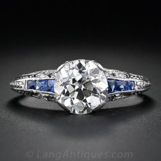 1.43 Carat Diamond and Sapphire Antique Engagement Ring