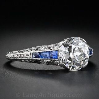 1.43 Carat Diamond and Sapphire Antique Engagement Ring