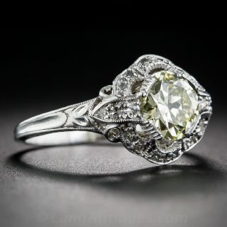 1.43 Carat Light Yellow Diamond Art Deco Engagement Ring