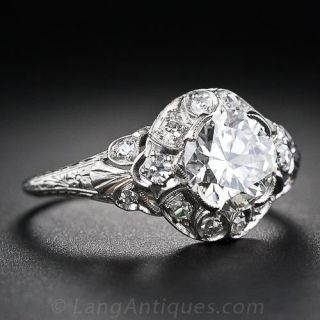 1.44 Carat Art Deco Platinum and Diamond Engagement Ring 
