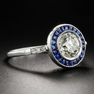 1.45 Carat European-Cut Diamond and Sapphire Halo Ring