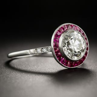 1.48 Carat Diamond and Calibre Ruby Halo Ring