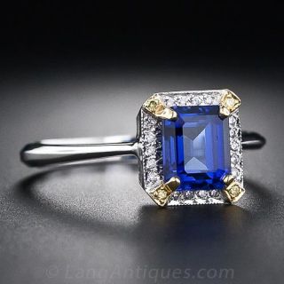 1.48 Carat Emerald-Cut Sapphire and Diamond Estate Ring