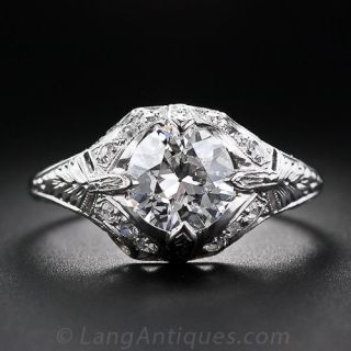 1.48 Carat  European-Cut Diamond Art Deco Engagement Ring
