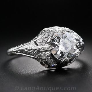 1.48 Carat  European-Cut Diamond Art Deco Engagement Ring