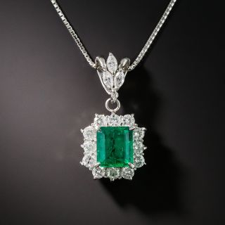 1.49 Carat Colombian Emerald Platinum Diamond Drop - 1