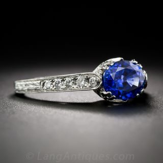 1.49 Carat Sapphire and Diamond Vintage Style Engagement Ring