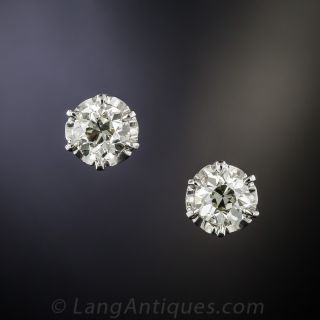 1.50 Carat Antique Diamond Stud Earrings in Platinum 