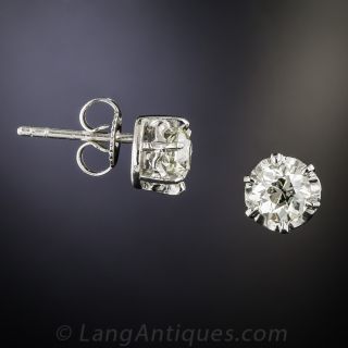 1.50 Carat Antique Diamond Stud Earrings in Platinum 